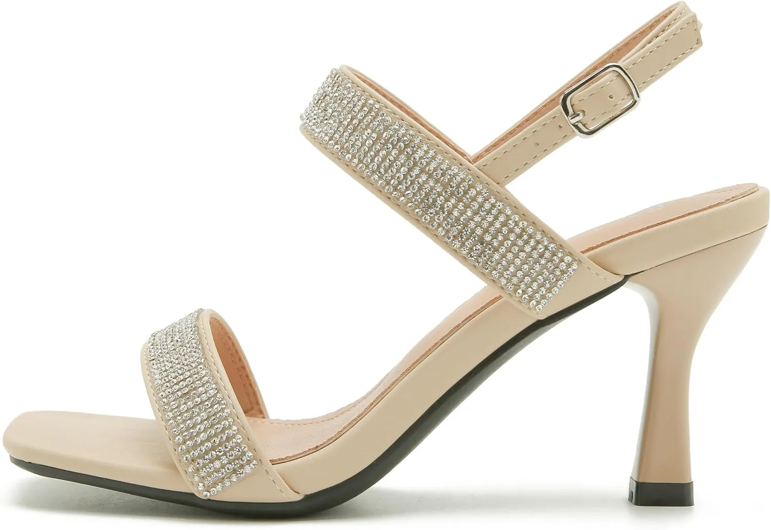 Enelauge Women's Strappy Square Toe Rhinestone Stiletto High Heeled Sandals Slingback Heels Summer Wedding Party Dress Shoes