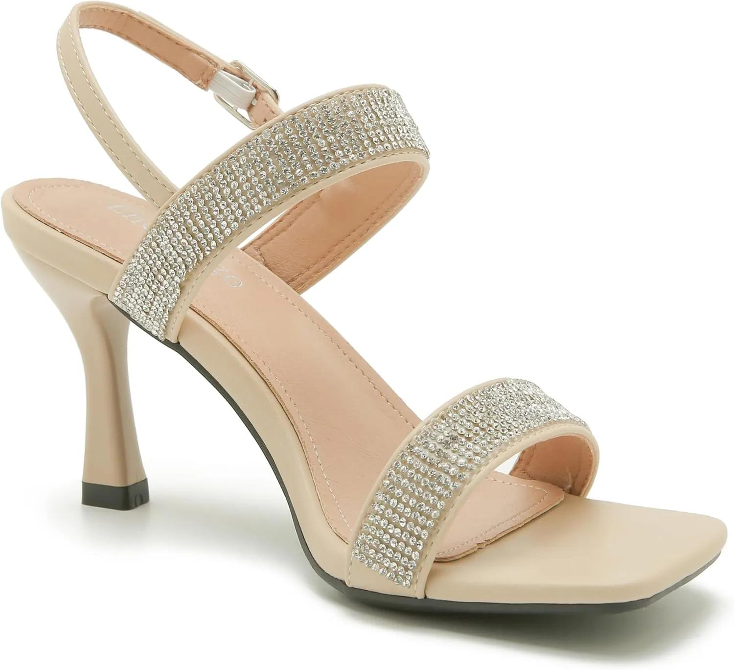 Enelauge Women's Strappy Square Toe Rhinestone Stiletto High Heeled Sandals Slingback Heels Summer Wedding Party Dress Shoes