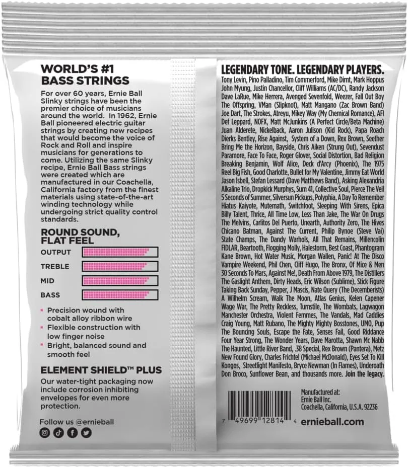 Ernie Ball Super Slinky Flatwound Bass Guitar Strings, 45-100 Gauge (P02814)