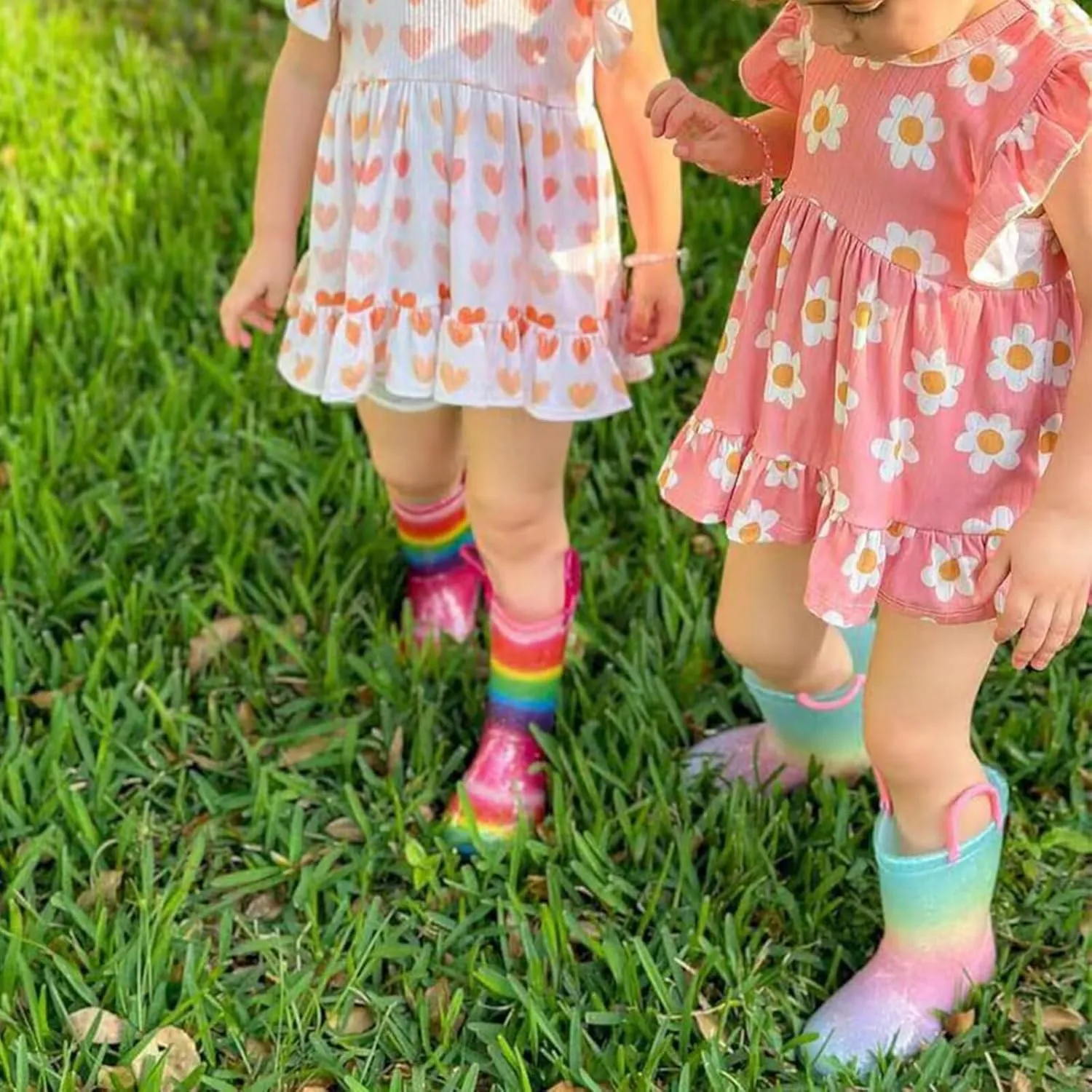 EUXTERPA Kids Toddler Light Up Rain Boots Boys Waterproof Patterns and Glitter Boots with Easy On Handles