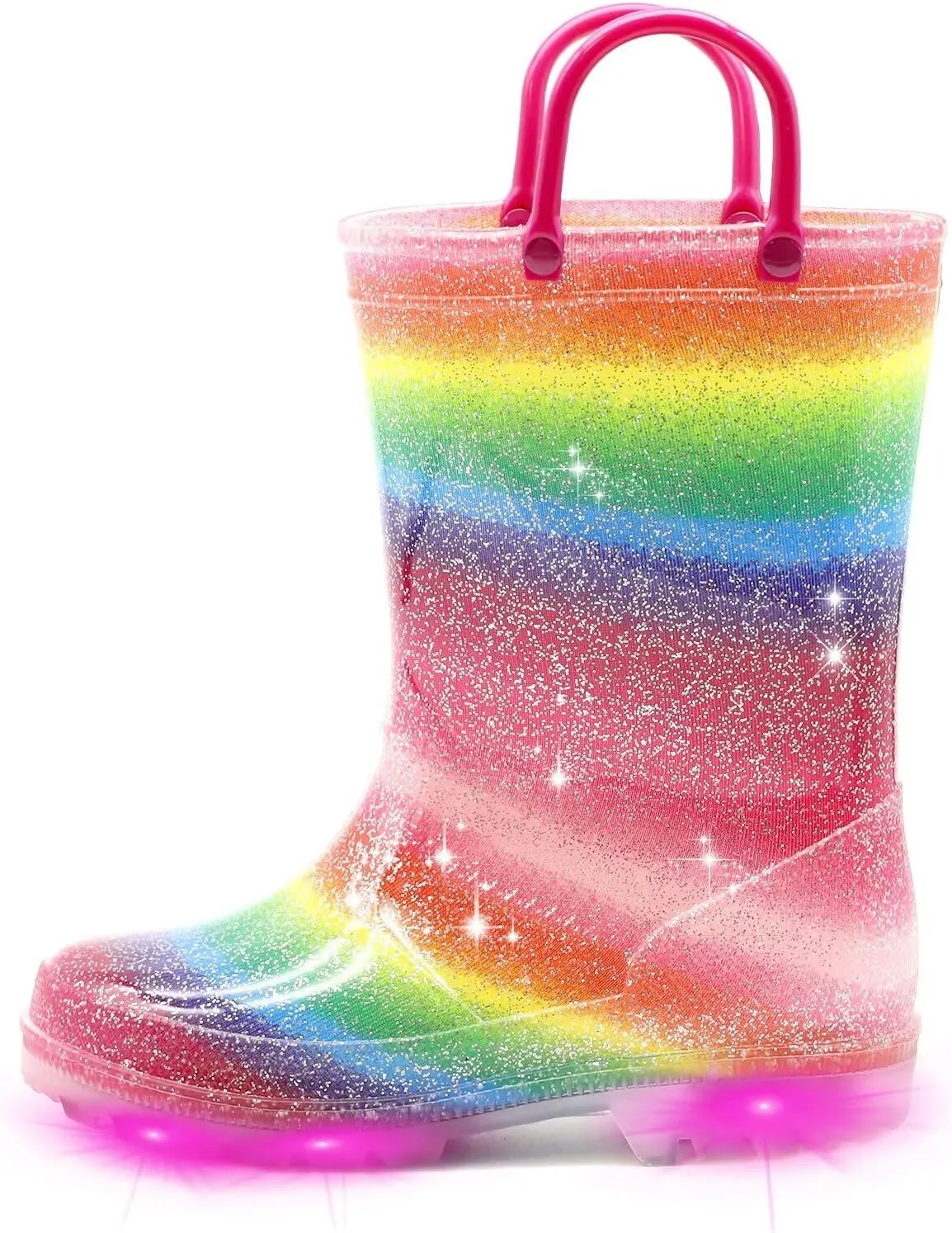 EUXTERPA Kids Toddler Light Up Rain Boots Boys Waterproof Patterns and Glitter Boots with Easy On Handles