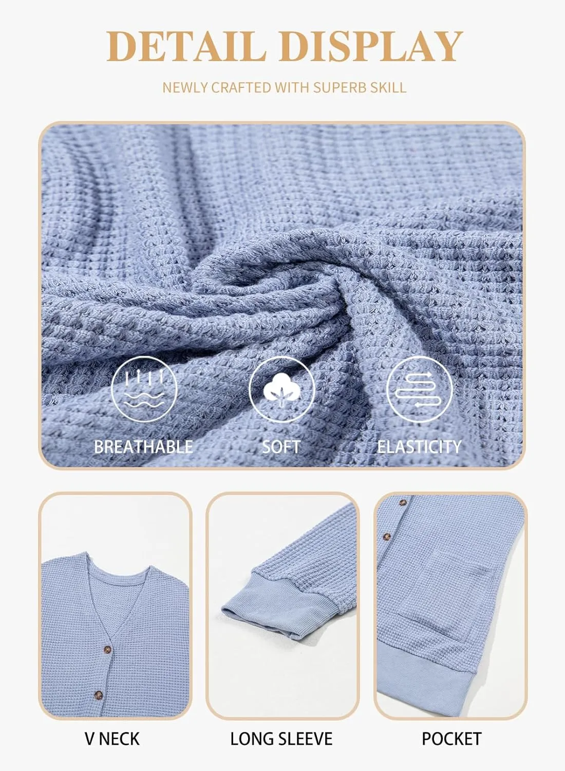Eytino Womens Plus Size Cardigans Casual Long Sleeve Waffle Knit Front Button Tops(1X-5X)