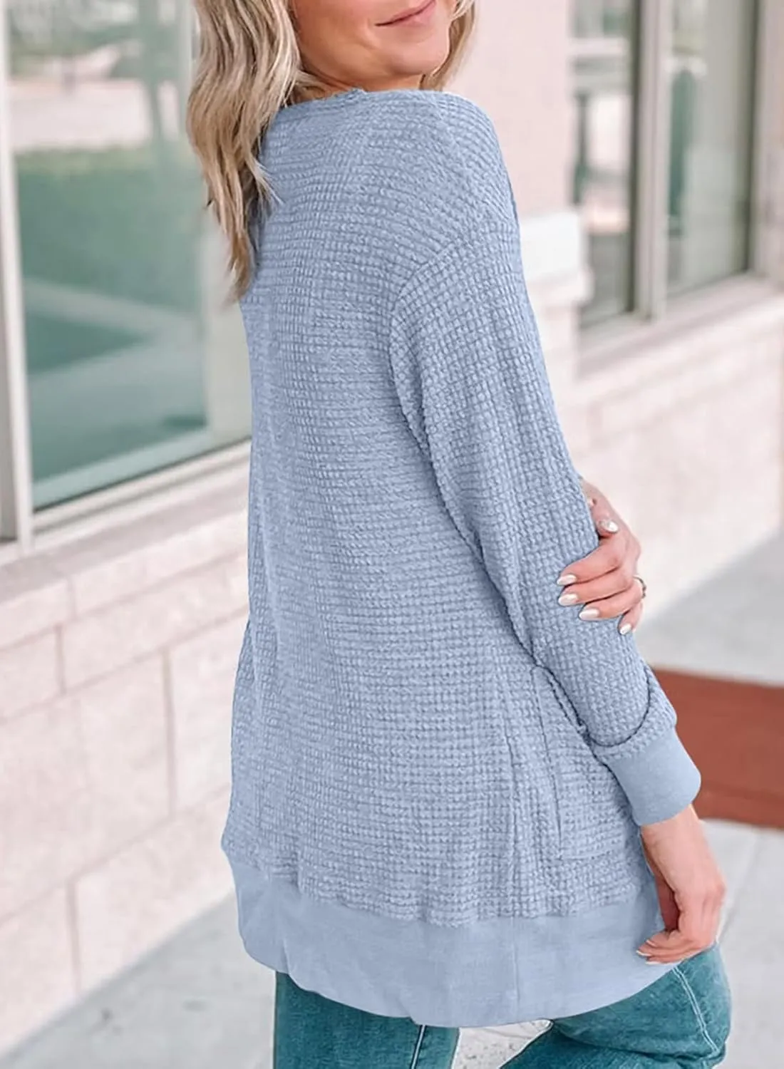 Eytino Womens Plus Size Cardigans Casual Long Sleeve Waffle Knit Front Button Tops(1X-5X)