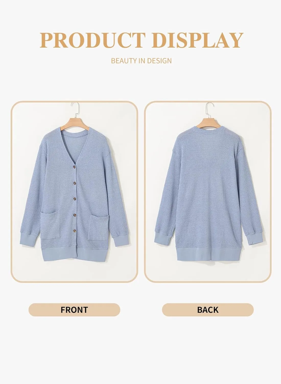 Eytino Womens Plus Size Cardigans Casual Long Sleeve Waffle Knit Front Button Tops(1X-5X)
