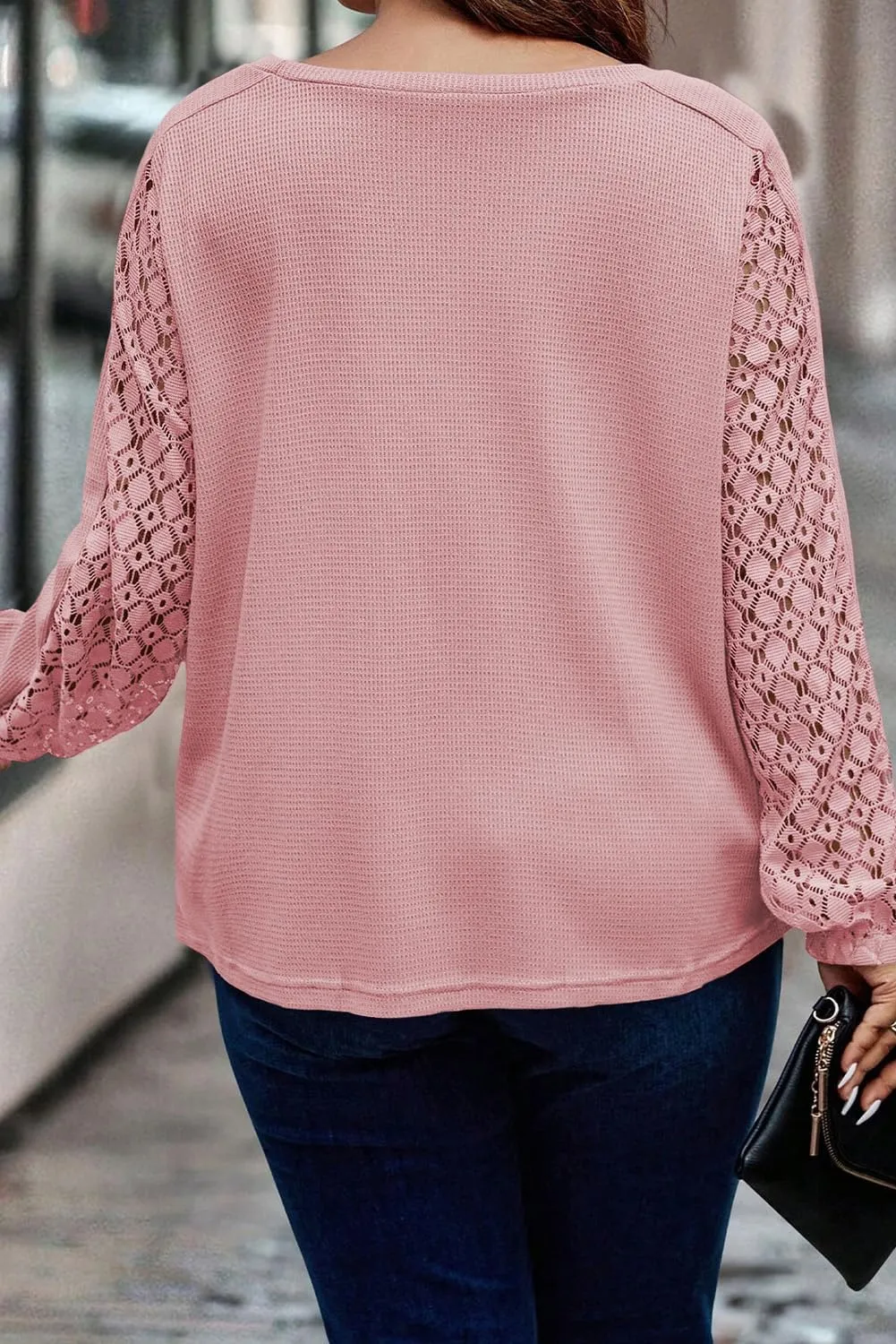 Eytino Womens Plus Size Tops Lace Long Sleeve Waffle T Shirts Casual Crewneck Tunic Tops(1X-5X)
