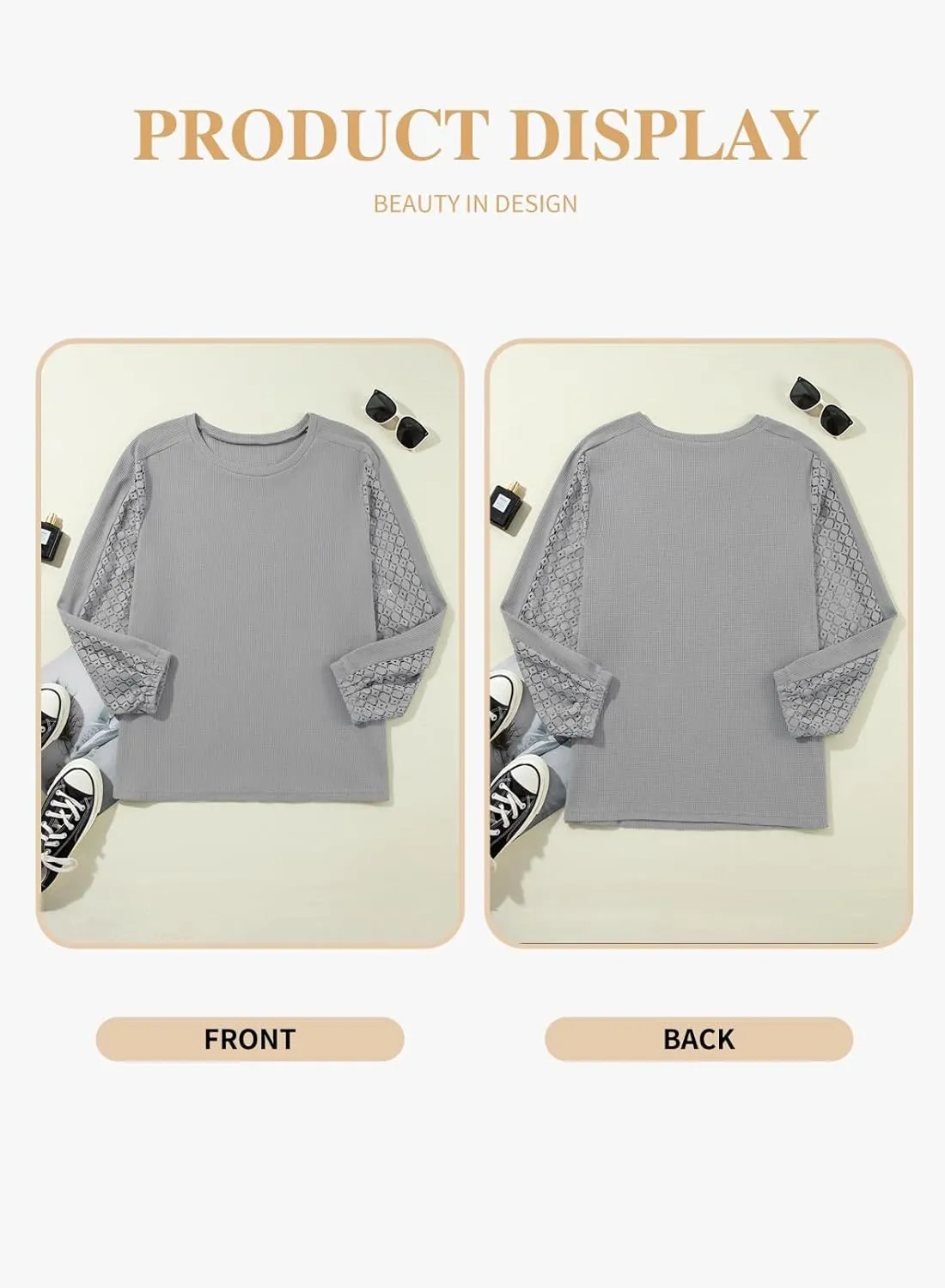 Eytino Womens Plus Size Tops Lace Long Sleeve Waffle T Shirts Casual Crewneck Tunic Tops(1X-5X)