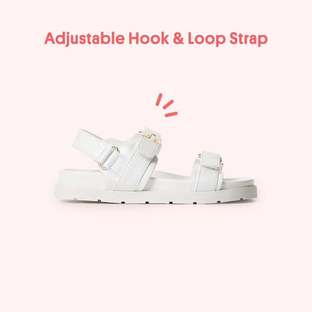 FabKids Girl's Flat Sandals Comfort Adjustable Double Strap Slip on Leather Footbed Sandals for Toddler Little Kid Big Kid