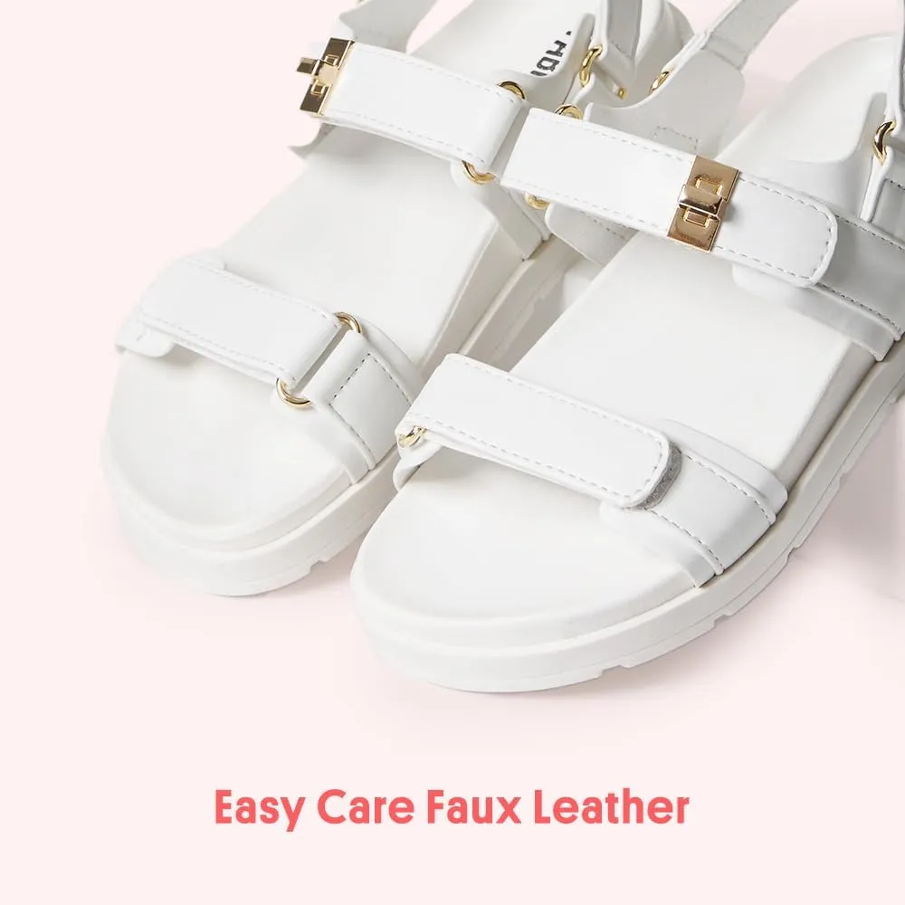 FabKids Girl's Flat Sandals Comfort Adjustable Double Strap Slip on Leather Footbed Sandals for Toddler Little Kid Big Kid