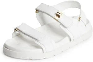 FabKids Girl's Flat Sandals Comfort Adjustable Double Strap Slip on Leather Footbed Sandals for Toddler Little Kid Big Kid