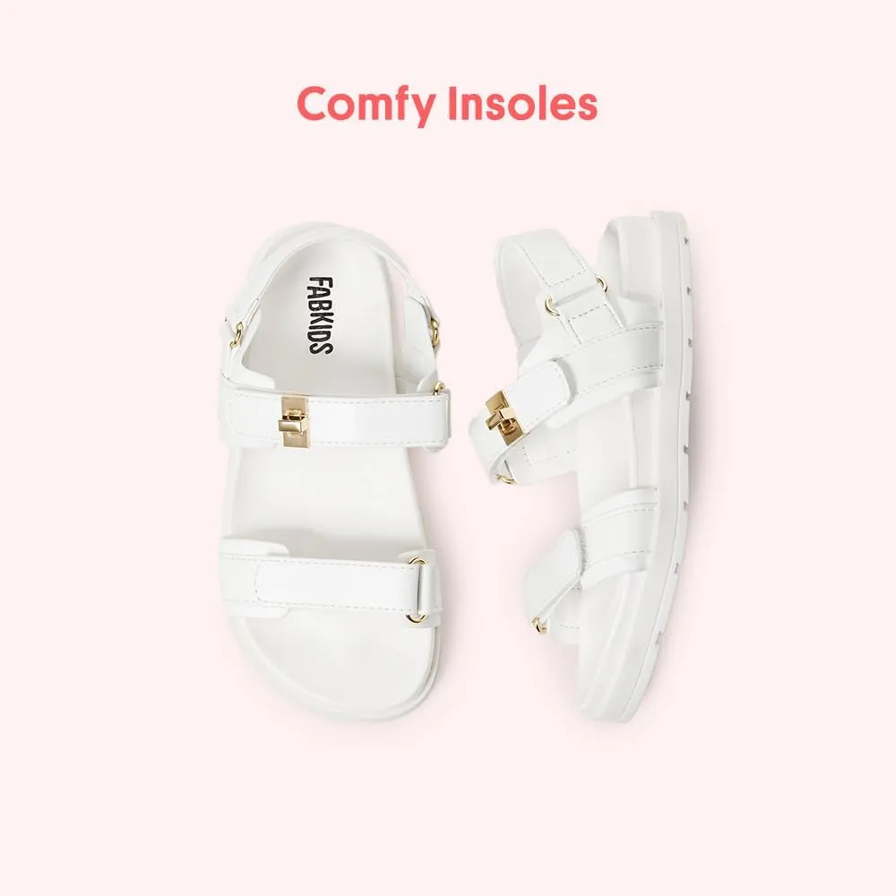 FabKids Girl's Flat Sandals Comfort Adjustable Double Strap Slip on Leather Footbed Sandals for Toddler Little Kid Big Kid