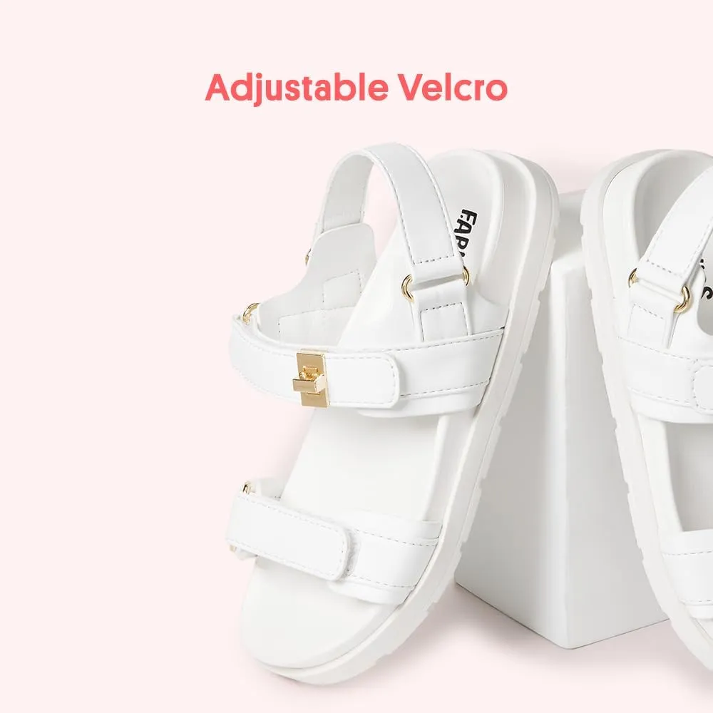 FabKids Girl's Flat Sandals Comfort Adjustable Double Strap Slip on Leather Footbed Sandals for Toddler Little Kid Big Kid