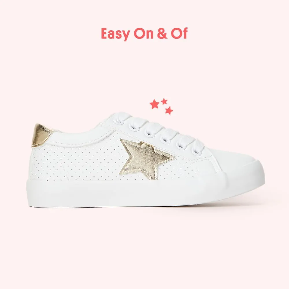 FabKids Kids Sneakers Boys Girls White Shoes Low Top Lace Up Footwear for Toddler Little Kid Big Kid