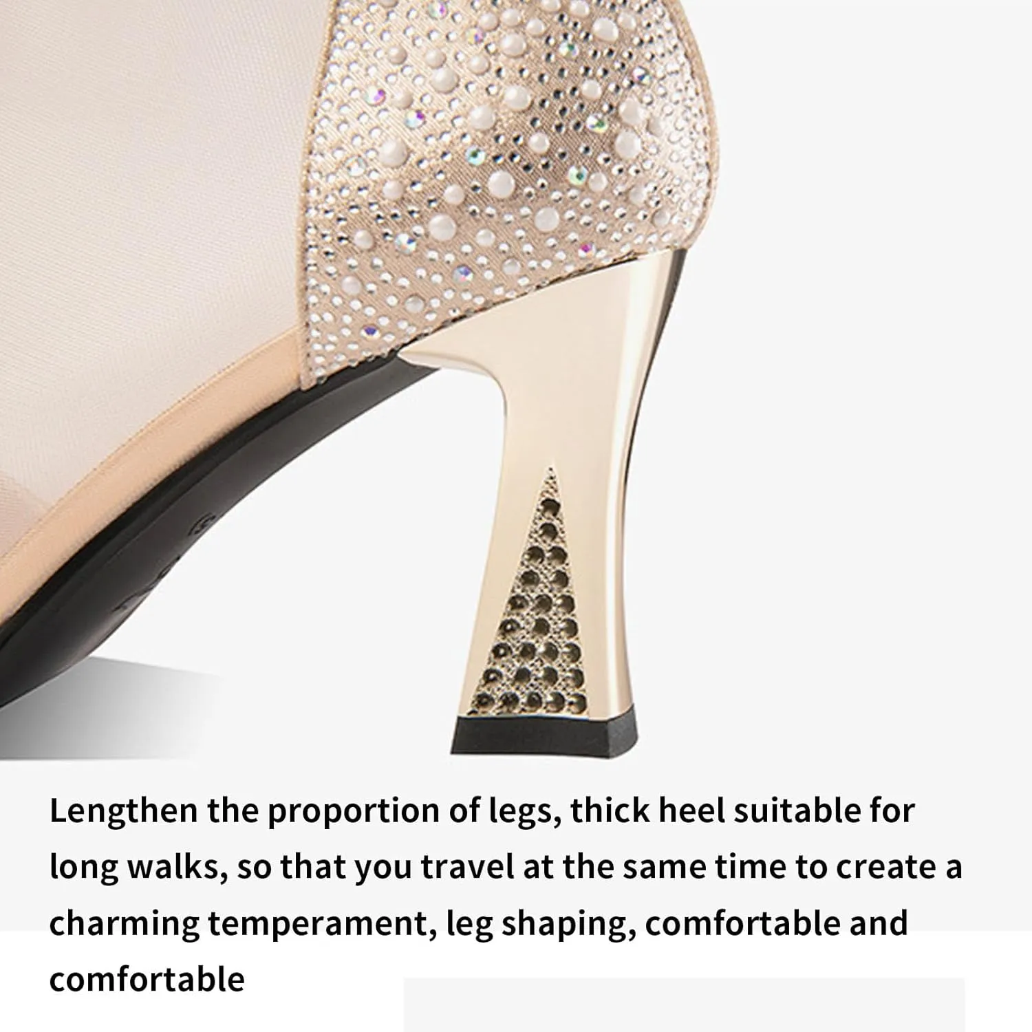 Fashion Women's Chunky Heel Sandals,Personalized Pointed Toe Contrast Mesh Breathable Heels,Women's Zipper Back Boots