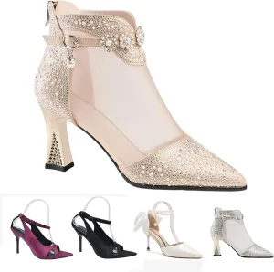 Fashion Women's Chunky Heel Sandals,Personalized Pointed Toe Contrast Mesh Breathable Heels,Women's Zipper Back Boots