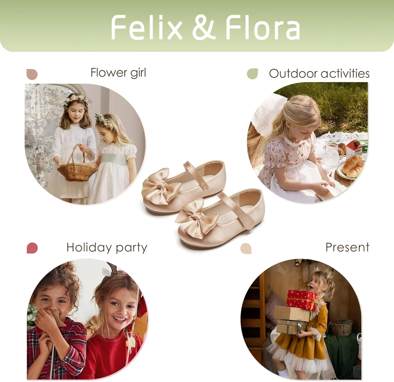 Felix & Flora Toddler Flower Girl Dress Shoes - Girl Ballet Flats Party School Shoes Wedding