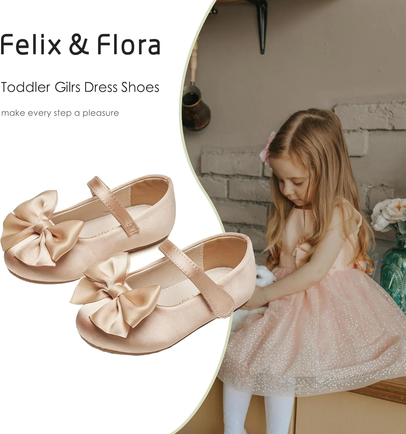 Felix & Flora Toddler Flower Girl Dress Shoes - Girl Ballet Flats Party School Shoes Wedding