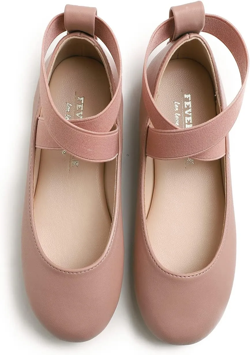 FEVERSOLE Girls Cute Dress Mary Jane Shoes Soft Party Holiday Ballet Flats