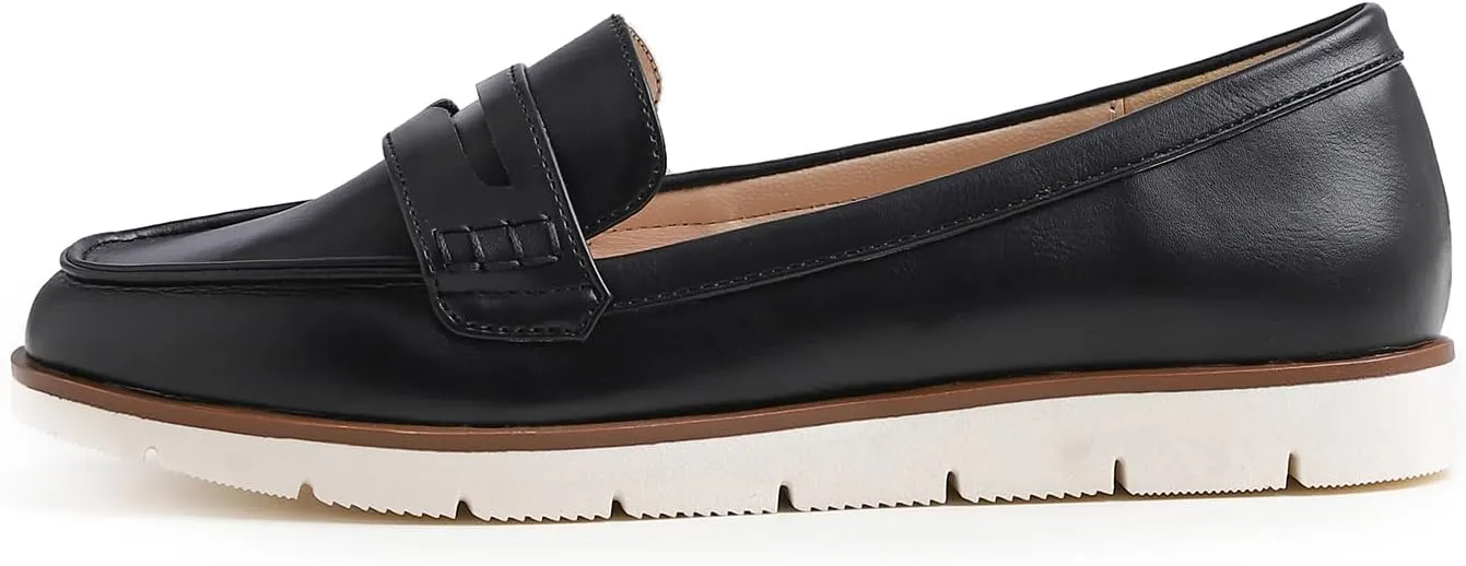 FEVERSOLE Women's Comfort Penny Loafer Geniune Leather Insole Flexible Walking Driving Shoes