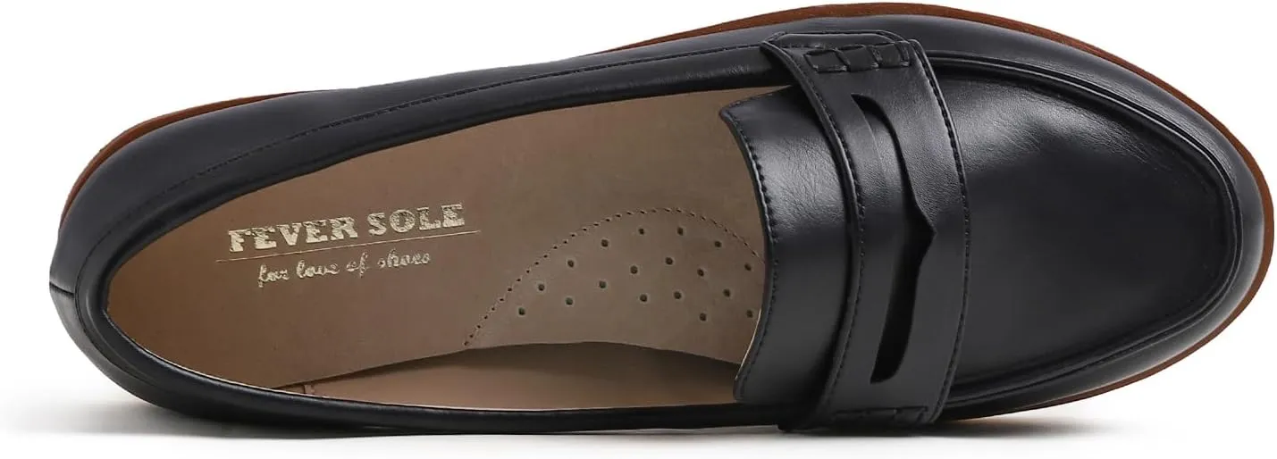 FEVERSOLE Women's Comfort Penny Loafer Geniune Leather Insole Flexible Walking Driving Shoes