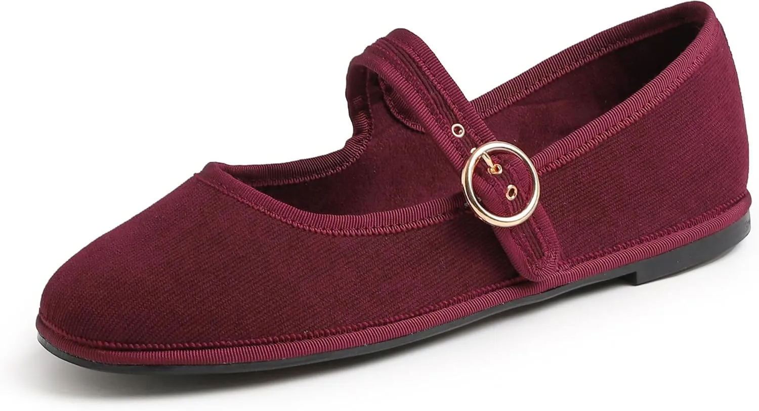 FEVERSOLE Women's Soft Breathable Mary Jane Memory Foam Cushioned Comfort Round Toe Metal Buckle Flats Walking Shoes
