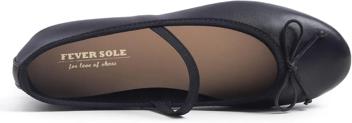 FEVERSOLE Women's Soft Cushion Padded Comfort Round Toe Mary Jane Elastic Fashion Ballet Flats Walking Shoes
