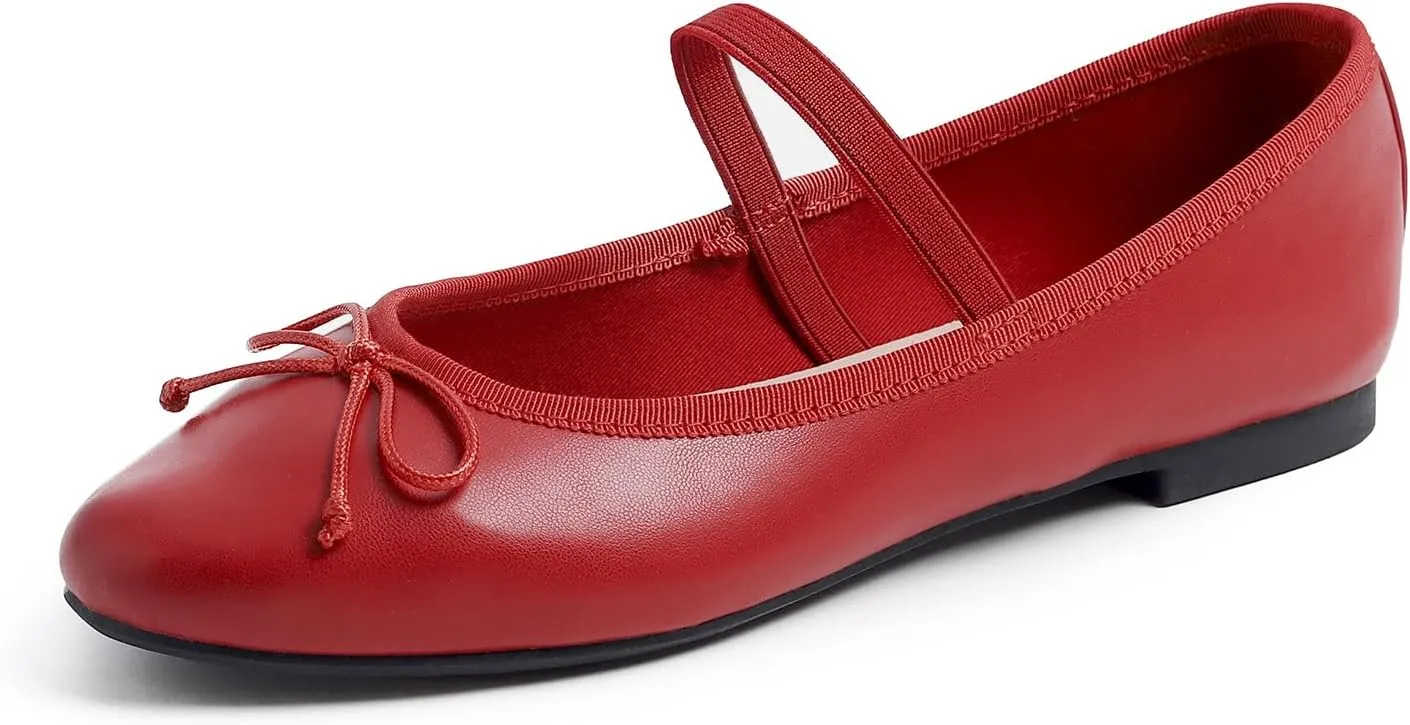 FEVERSOLE Women's Soft Cushion Padded Comfort Round Toe Mary Jane Elastic Fashion Ballet Flats Walking Shoes