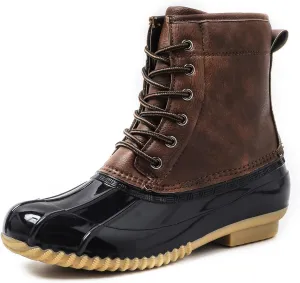 FLIOZY Women's Duck Boots Lace-Up Waterproof Snow Boots Mid-Calf Winter Boots Two Tone Rain Rubber Rain Boots