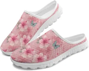 Floral Slip on Tennis Sneakers Women's Mule Shoes Business Work Outdoor Mesh Loafers for Travel Shopping Casual