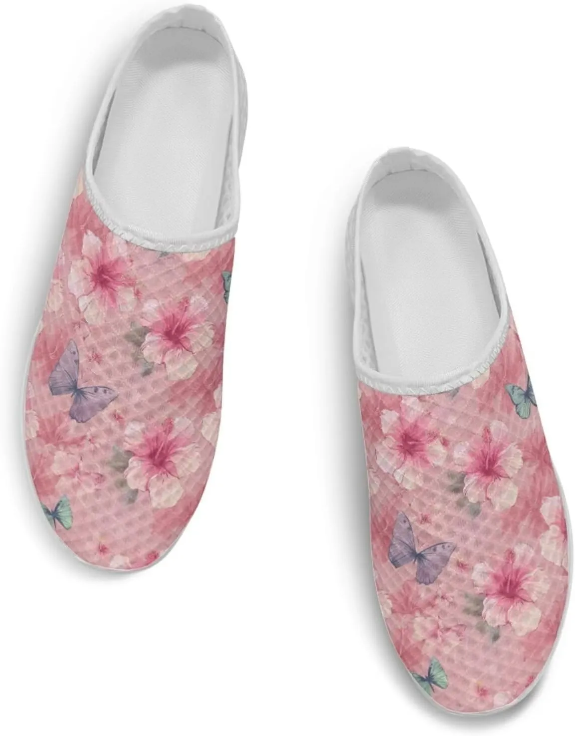 Floral Slip on Tennis Sneakers Women's Mule Shoes Business Work Outdoor Mesh Loafers for Travel Shopping Casual