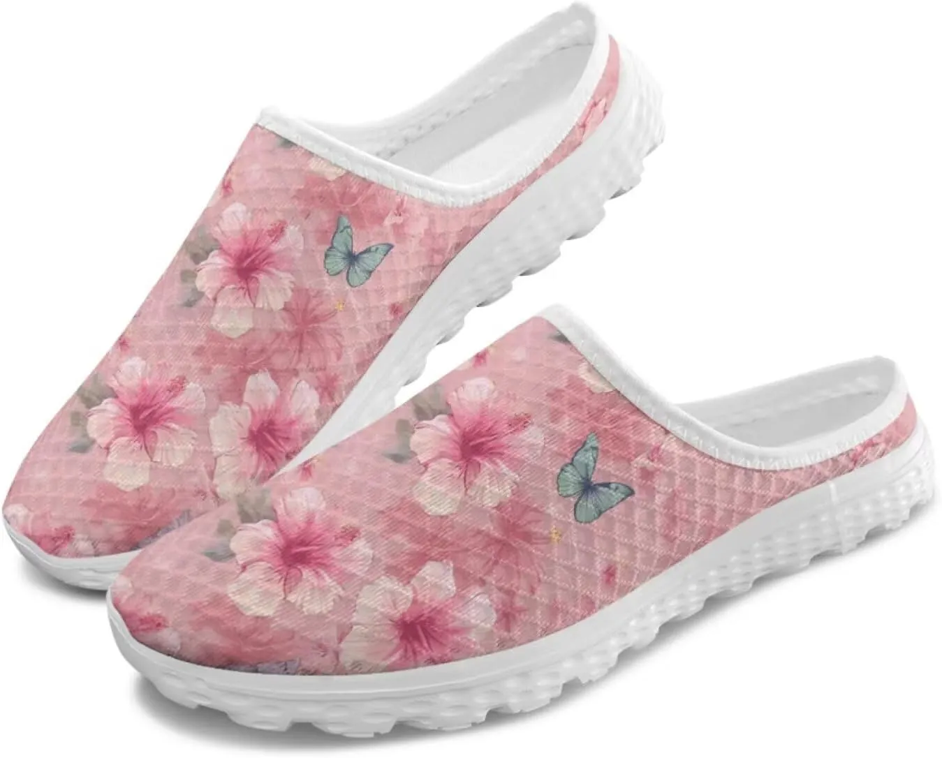 Floral Slip on Tennis Sneakers Women's Mule Shoes Business Work Outdoor Mesh Loafers for Travel Shopping Casual