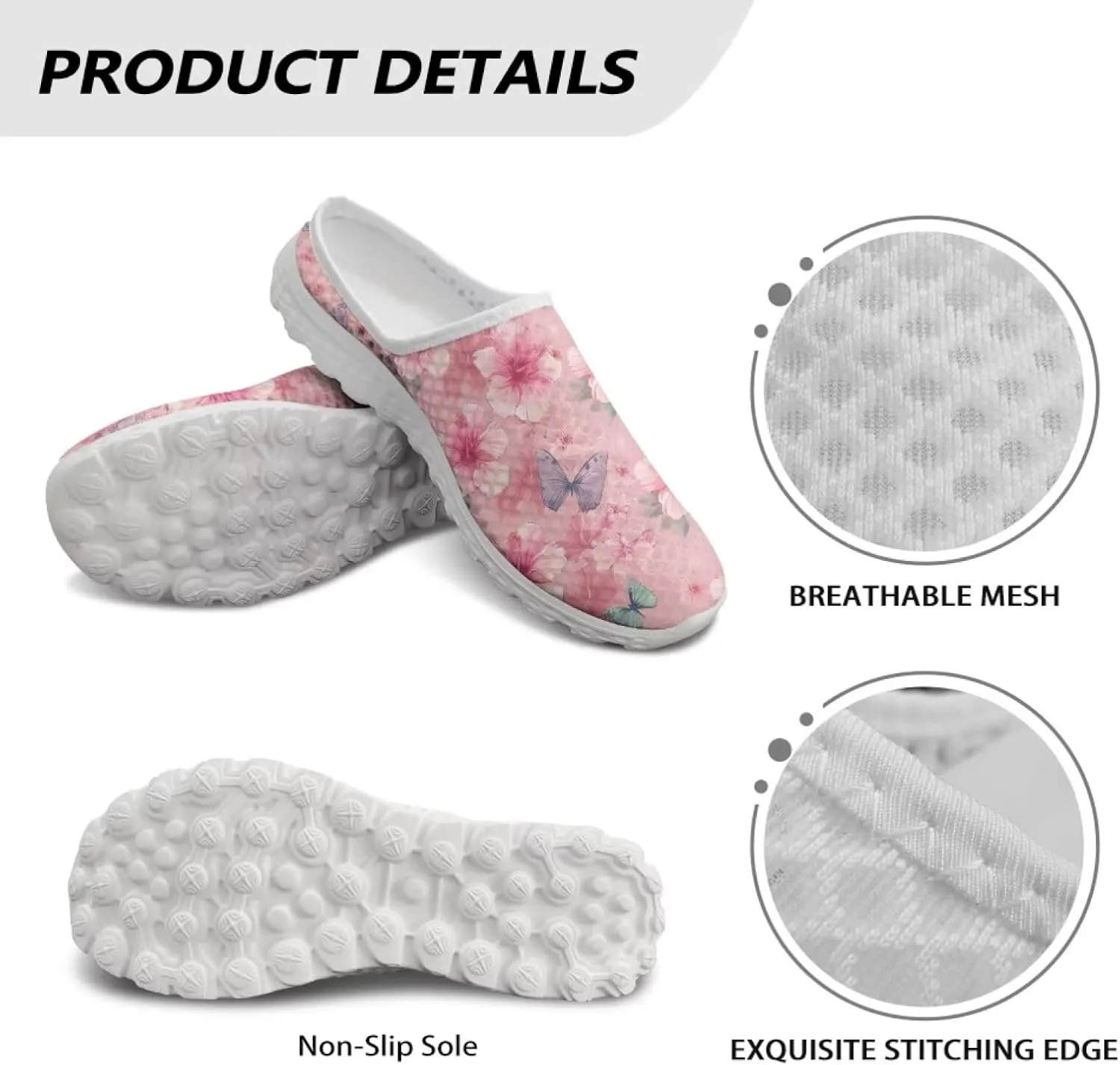 Floral Slip on Tennis Sneakers Women's Mule Shoes Business Work Outdoor Mesh Loafers for Travel Shopping Casual