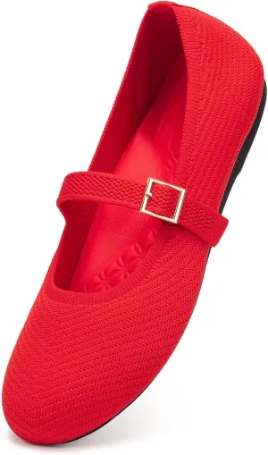 Frank Mully Women's Mary Jane Flats Comfortable Dressy Ballet Flats Casual Round Toe Slip On Washable Knitted Fabric Office Work Woman Shoes