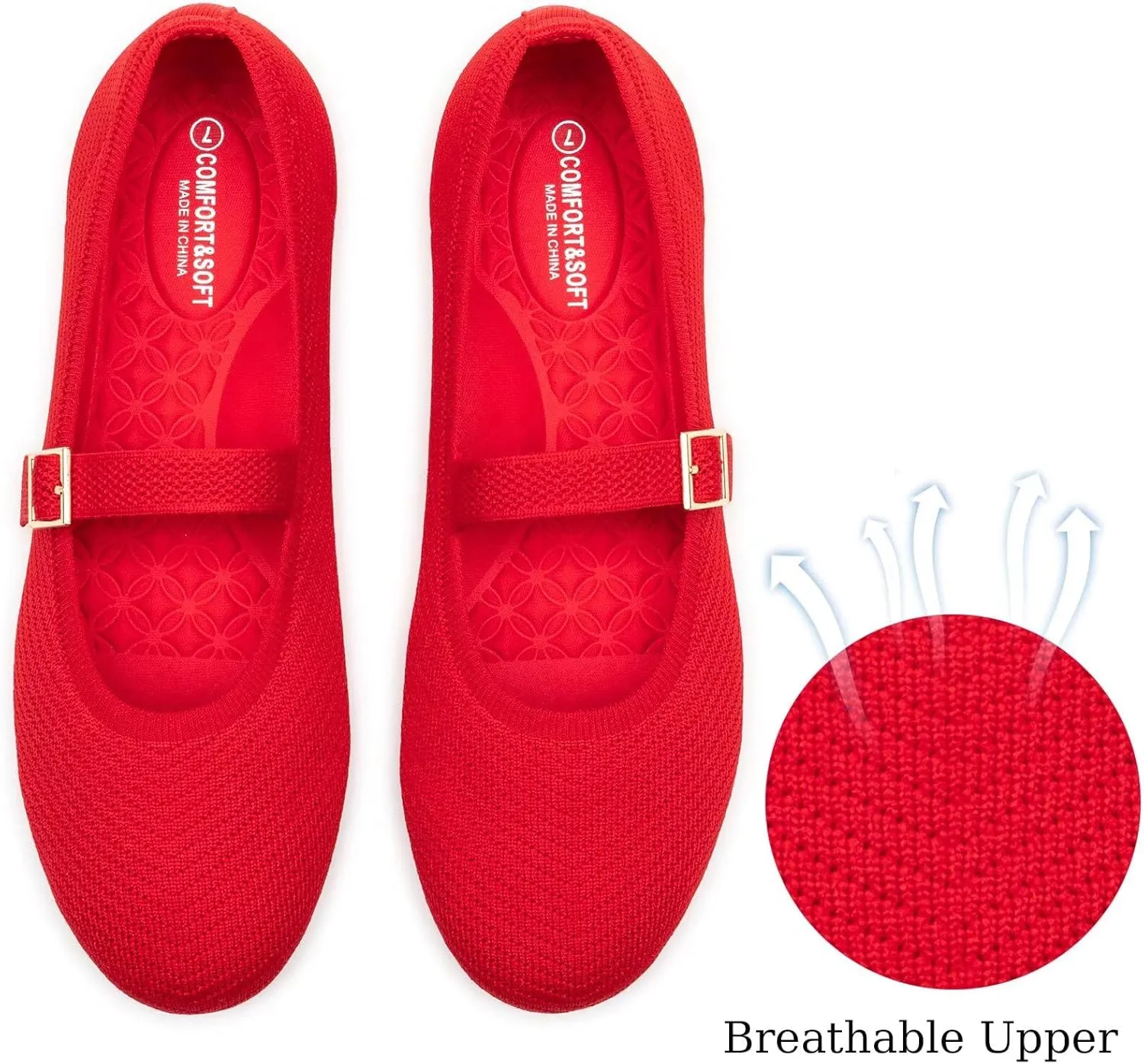 Frank Mully Women's Mary Jane Flats Comfortable Dressy Ballet Flats Casual Round Toe Slip On Washable Knitted Fabric Office Work Woman Shoes