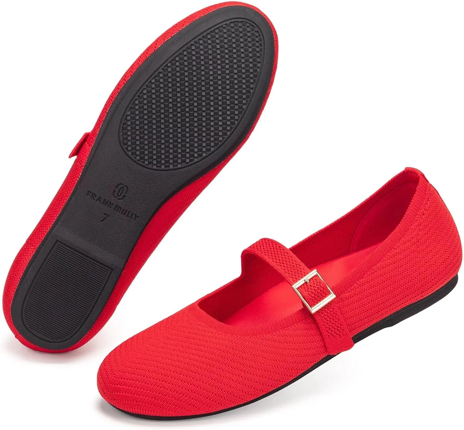 Frank Mully Women's Mary Jane Flats Comfortable Dressy Ballet Flats Casual Round Toe Slip On Washable Knitted Fabric Office Work Woman Shoes