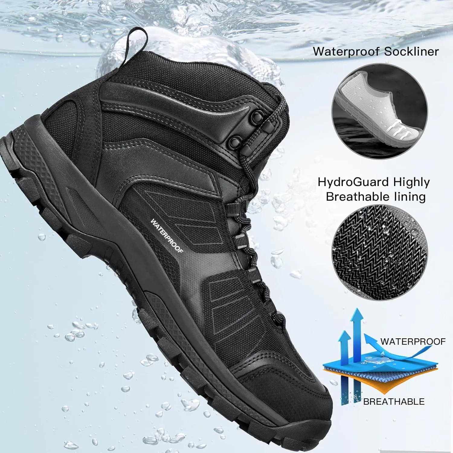 FREE SOLDIER Waterproof Hiking Boots for Men Black Boots Hiking Shoes for Men