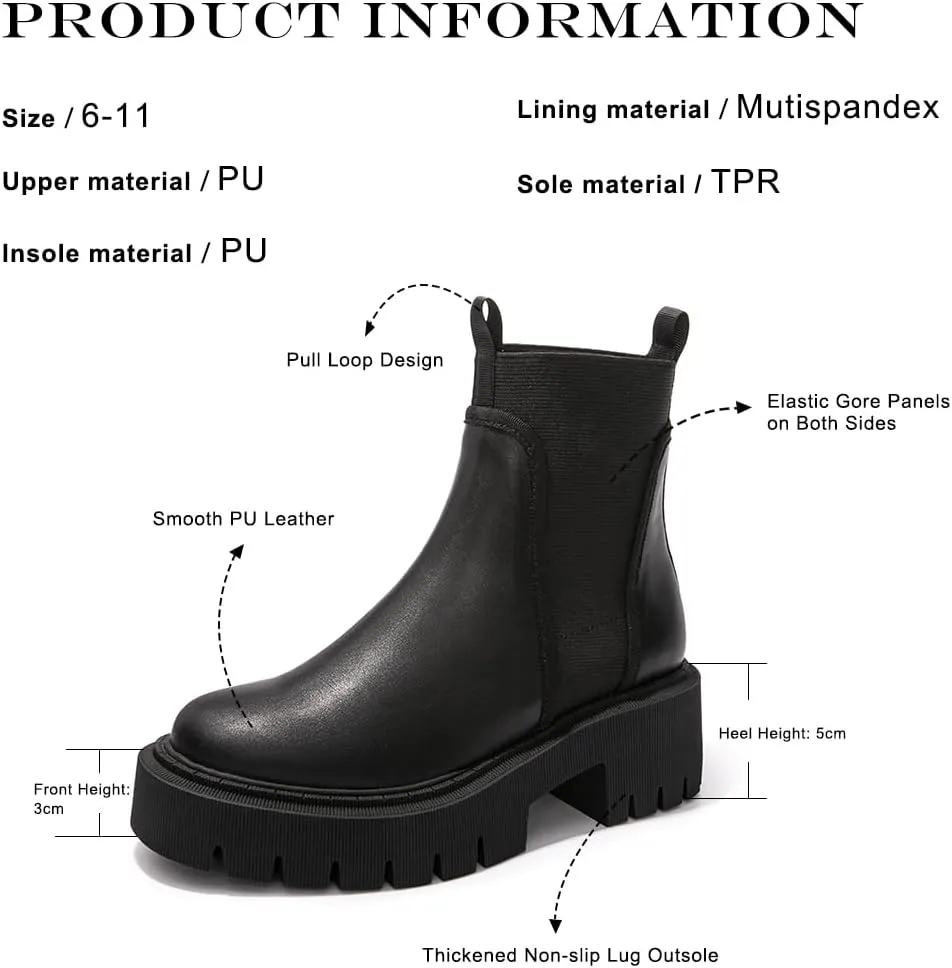 FUNKYMONKEY Women's Chelsea Boot Lug Sole Mid Heel Fashion Ankle Bootie