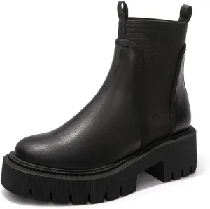 FUNKYMONKEY Women's Chelsea Boot Lug Sole Mid Heel Fashion Ankle Bootie