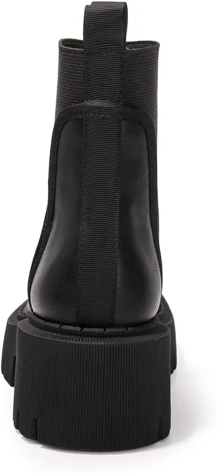 FUNKYMONKEY Women's Chelsea Boot Lug Sole Mid Heel Fashion Ankle Bootie