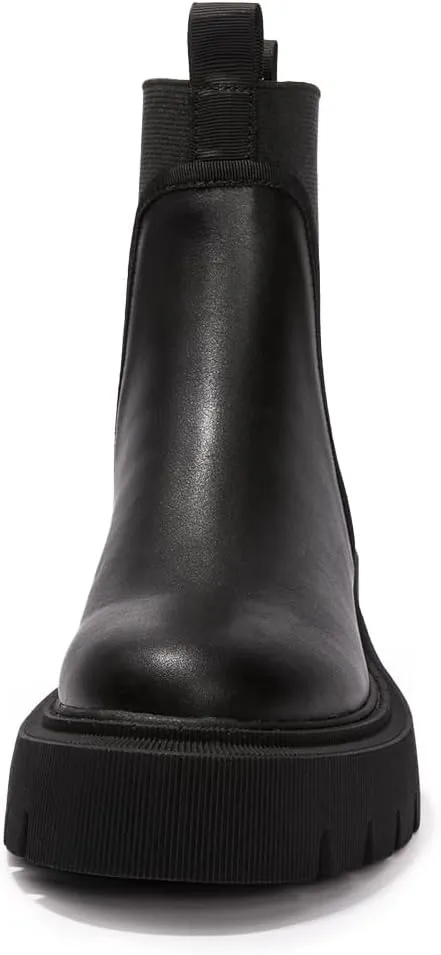 FUNKYMONKEY Women's Chelsea Boot Lug Sole Mid Heel Fashion Ankle Bootie