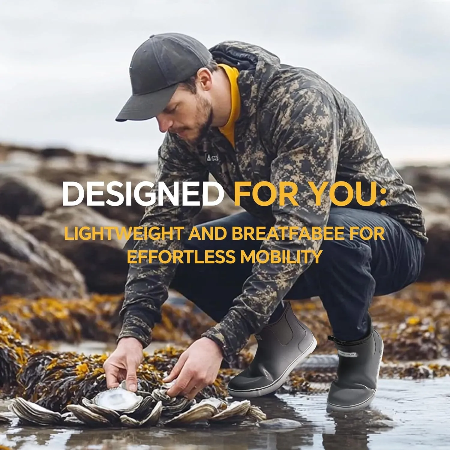 Furuian Men's Deck Boots Fishing Boots Waterproof Rain Boots Ankle Booties Slip On Neoprene Rubber Footwear Chelsea Boots Men botas para hombre for Gardening Fishing Boating Camping Sailing