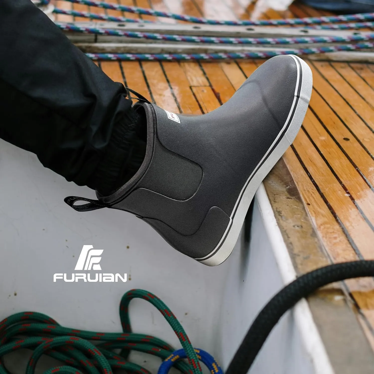 Furuian Men's Deck Boots Fishing Boots Waterproof Rain Boots Ankle Booties Slip On Neoprene Rubber Footwear Chelsea Boots Men botas para hombre for Gardening Fishing Boating Camping Sailing