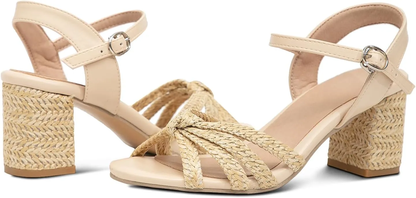 GATUXUS Women's Chunky High Heels Sandals Braided Crisscross Ankle Strappy Open Toe Summer Dress Shoes