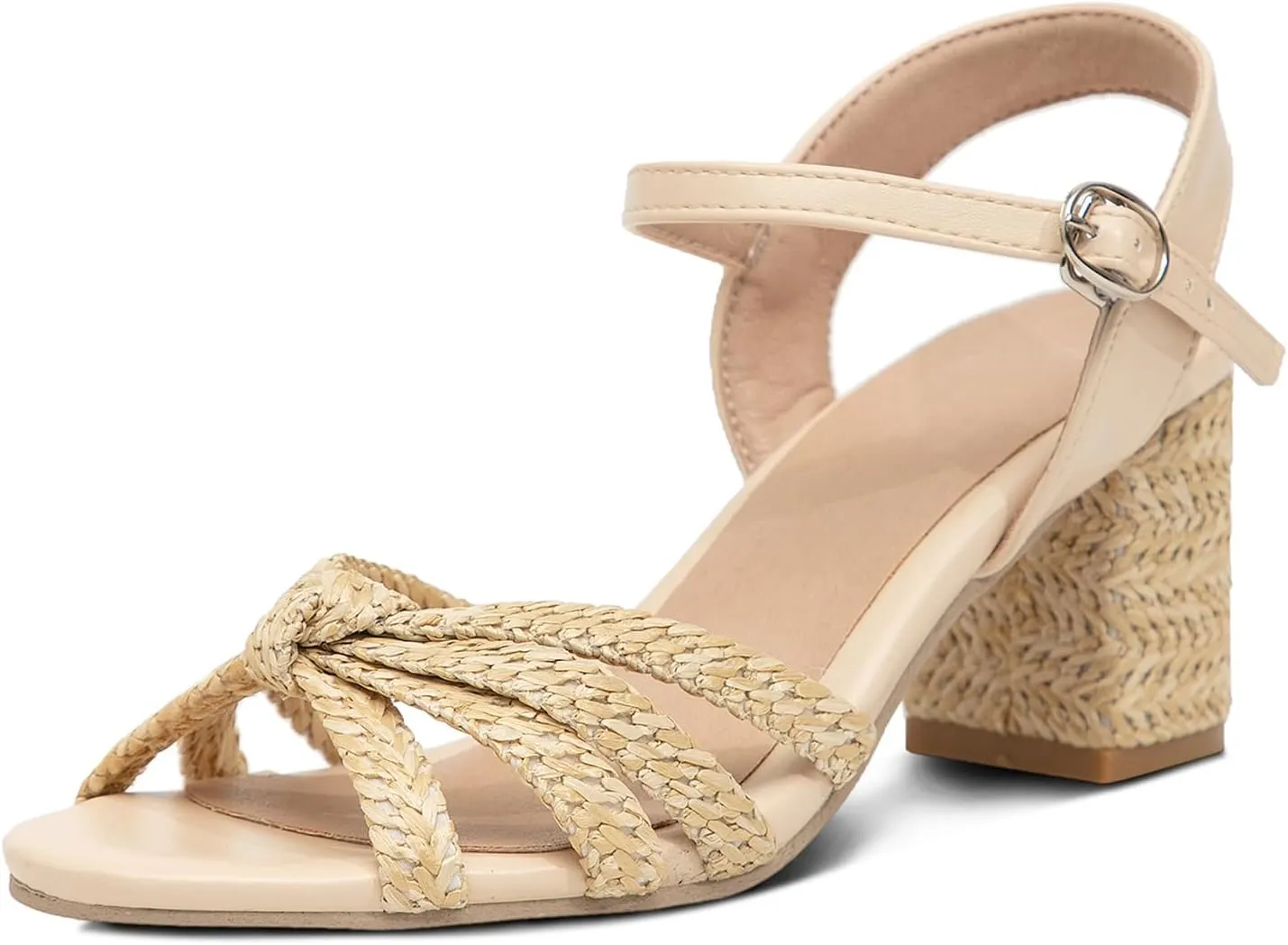 GATUXUS Women's Chunky High Heels Sandals Braided Crisscross Ankle Strappy Open Toe Summer Dress Shoes