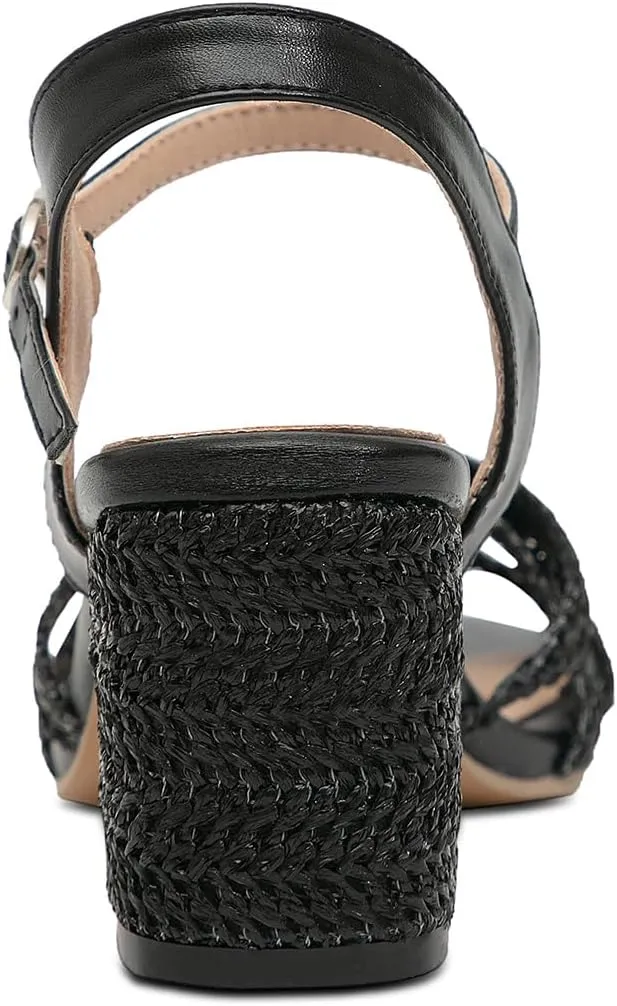 GATUXUS Women's Chunky High Heels Sandals Braided Crisscross Ankle Strappy Open Toe Summer Dress Shoes