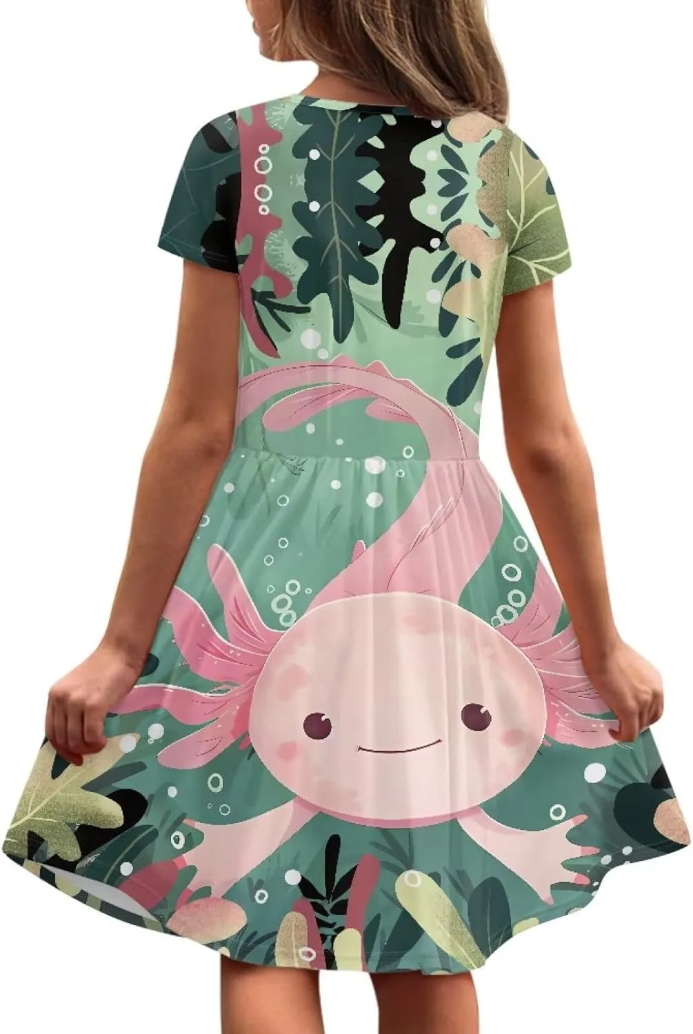 Girls Dresses Size 2-14 Kids Summer Short Sleeve Skater Dress Beach Midi Party Dresses