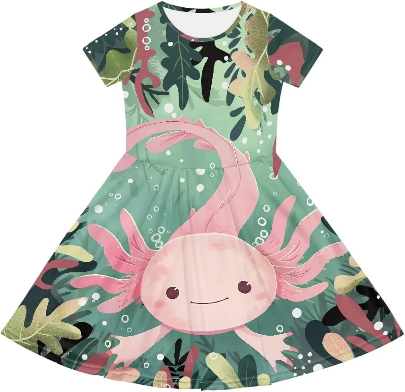 Girls Dresses Size 2-14 Kids Summer Short Sleeve Skater Dress Beach Midi Party Dresses