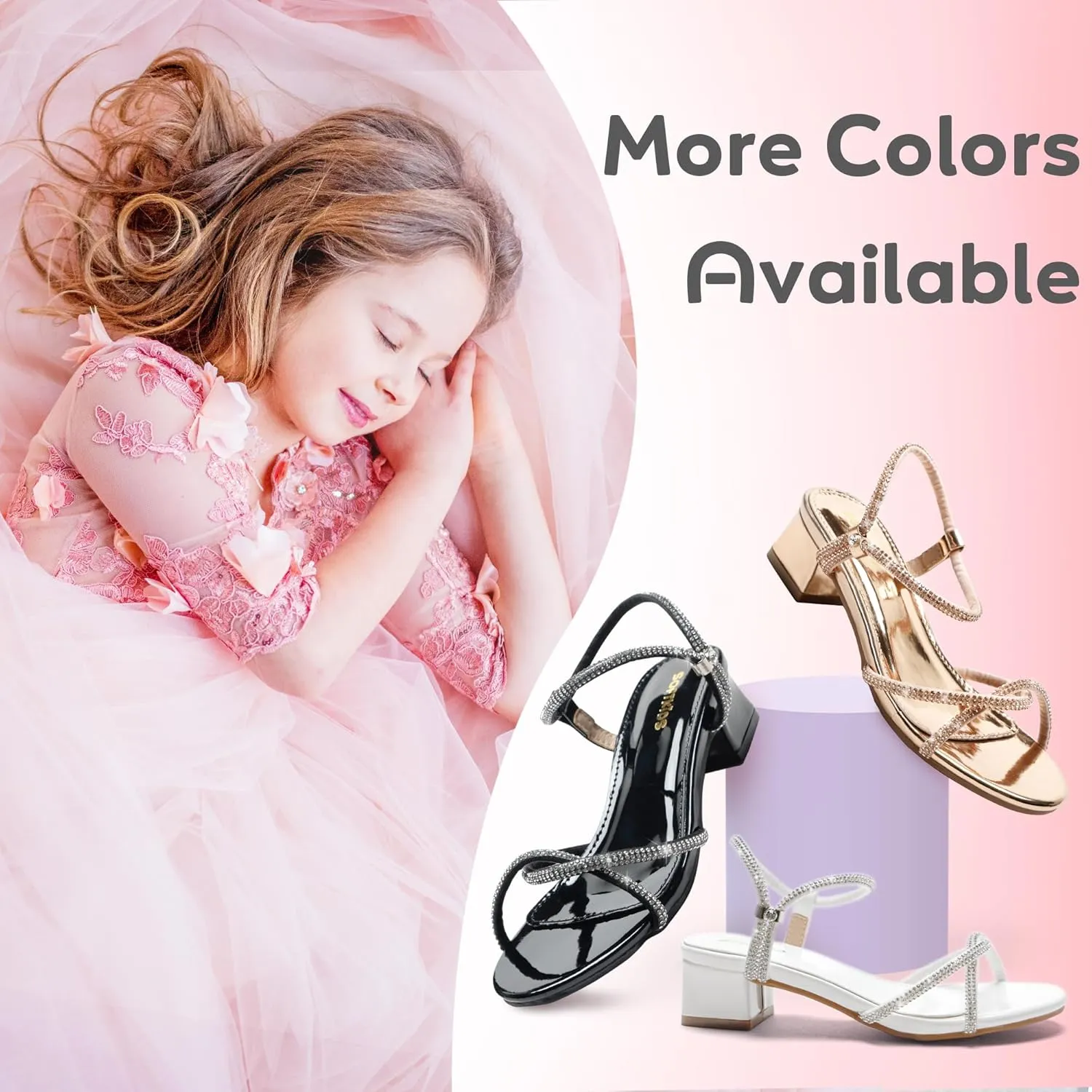 Girls Sandals Low Heels Girl Dress Shoes Open Toe Flower Girl Wedding Party for Toddler Little Big Kid
