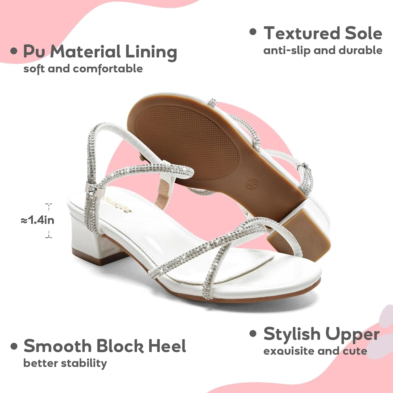Girls Sandals Low Heels Girl Dress Shoes Open Toe Flower Girl Wedding Party for Toddler Little Big Kid