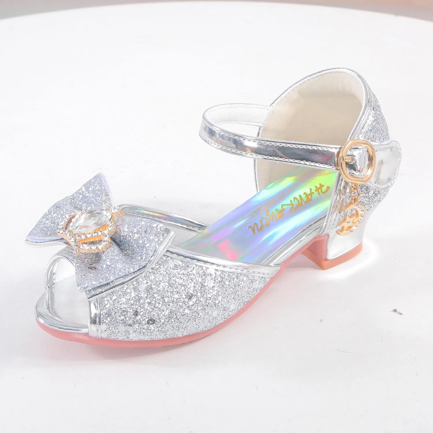 Girls Shoes Sparkle Mary Jane Low Heel Princess Flower Wedding Party Dress Shoes