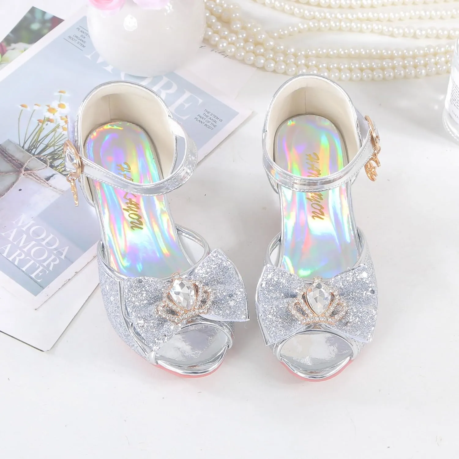Girls Shoes Sparkle Mary Jane Low Heel Princess Flower Wedding Party Dress Shoes